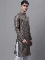Men's Olive Green Digital Printed Kurtas-KO-691