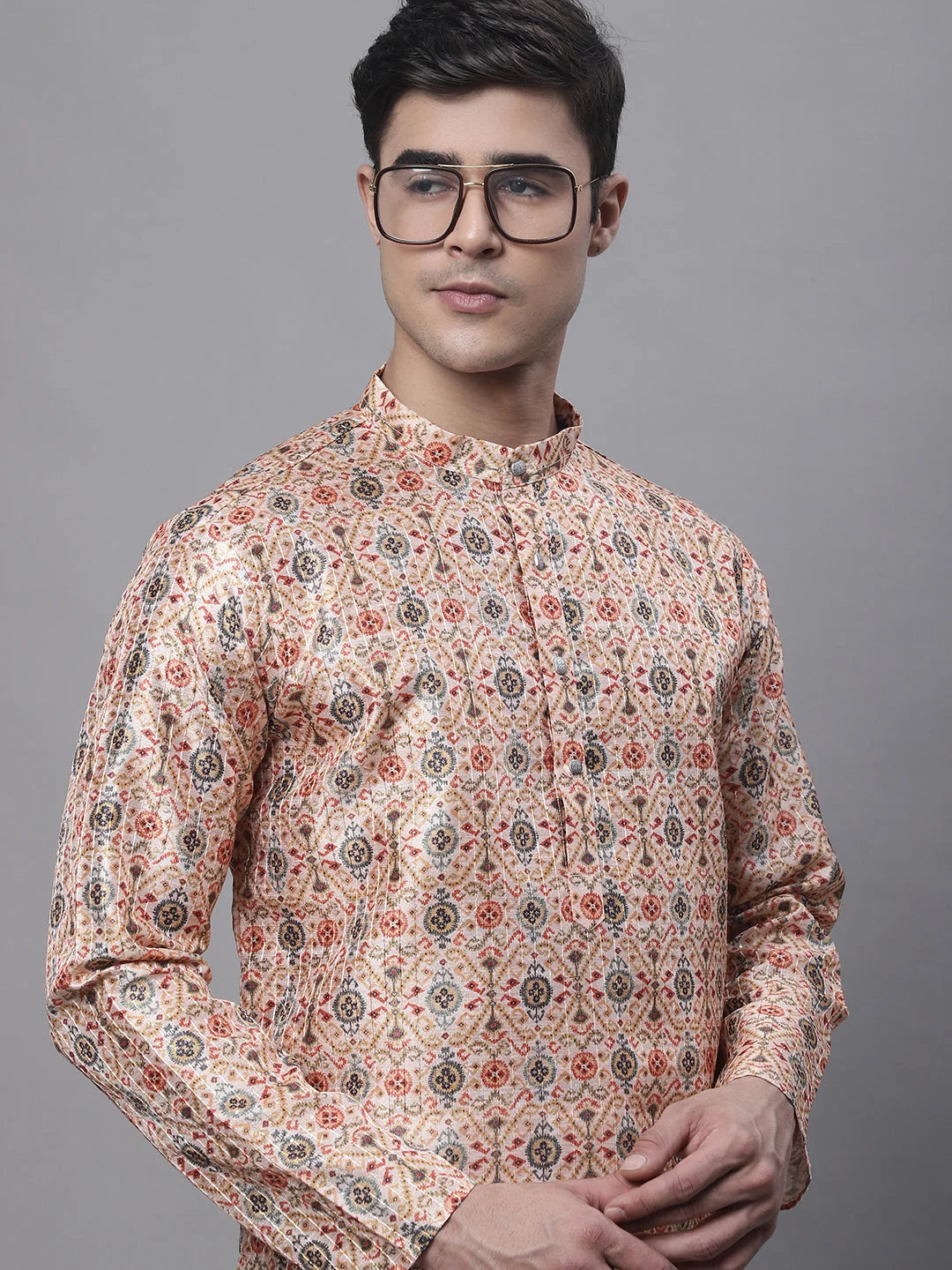 Peach Digital Printed Mens Kurta - Indian Kurta for Men