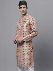 Men's Peach Digital Printed Kurtas-KO-691