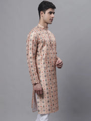 Men's Peach Digital Printed Kurtas-KO-691