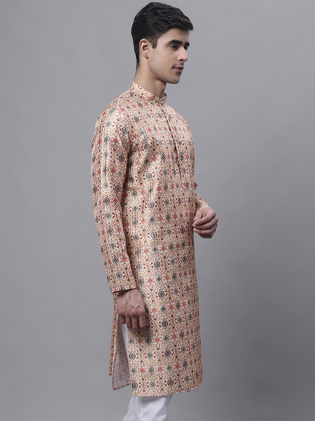 Peach Digital Printed Mens Kurta - Indian Kurta for Men