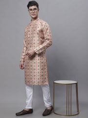 Men's Peach Digital Printed Kurtas-KO-691