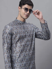Men's Silver Digital Printed Kurtas-KO-691