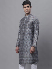 Men's Silver Digital Printed Kurtas-KO-691
