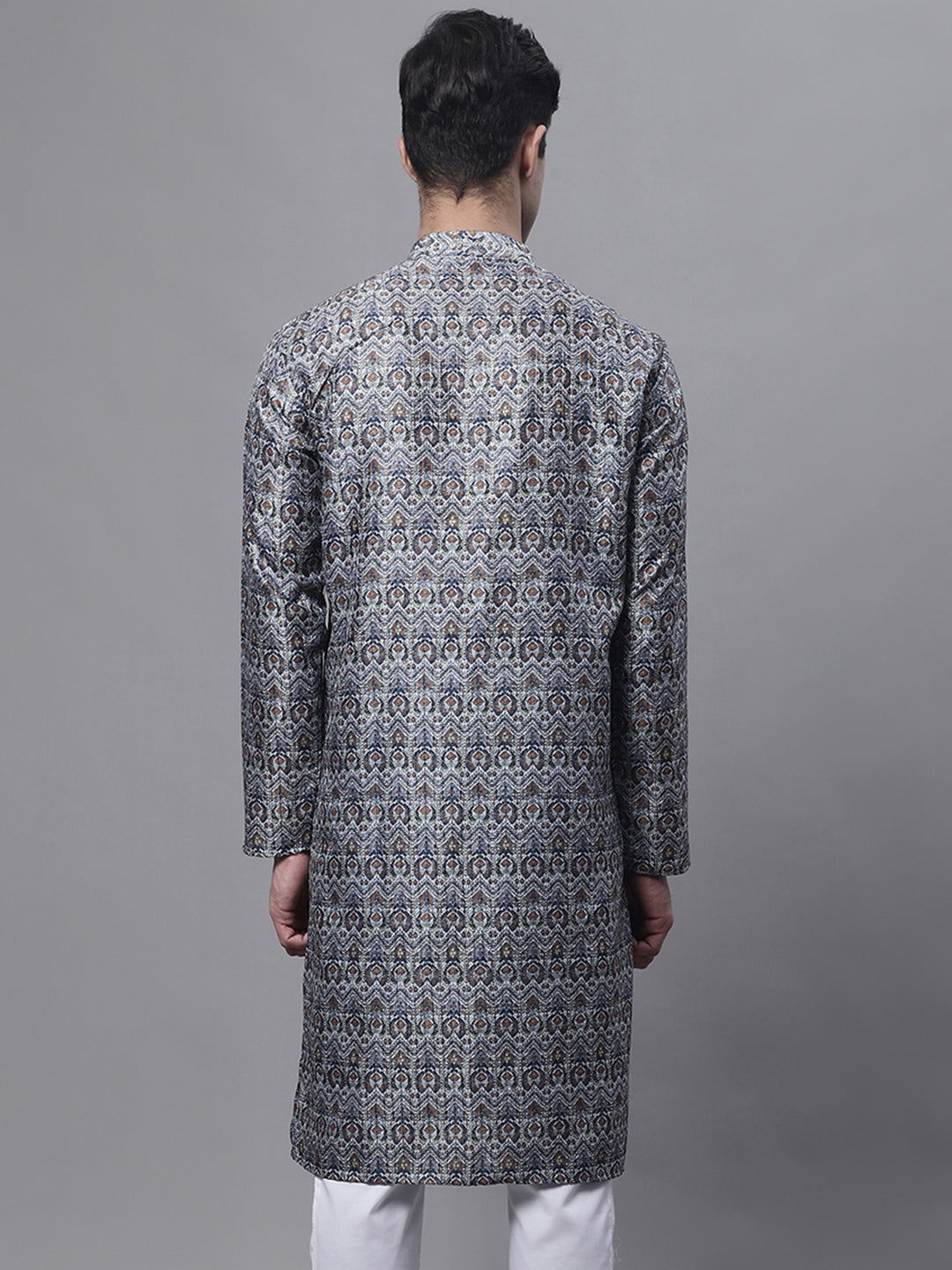 Silver Printed Mens Kurta - Indian Kurta for Men Online