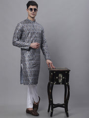Men's Silver Digital Printed Kurtas-KO-691