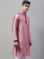 Men's Pink Jacquard Silk Collar Embroidered Kurtas-KO-692