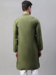 Men's Olive Green Cotton Silk Mirror Work Kurtas-KO-693