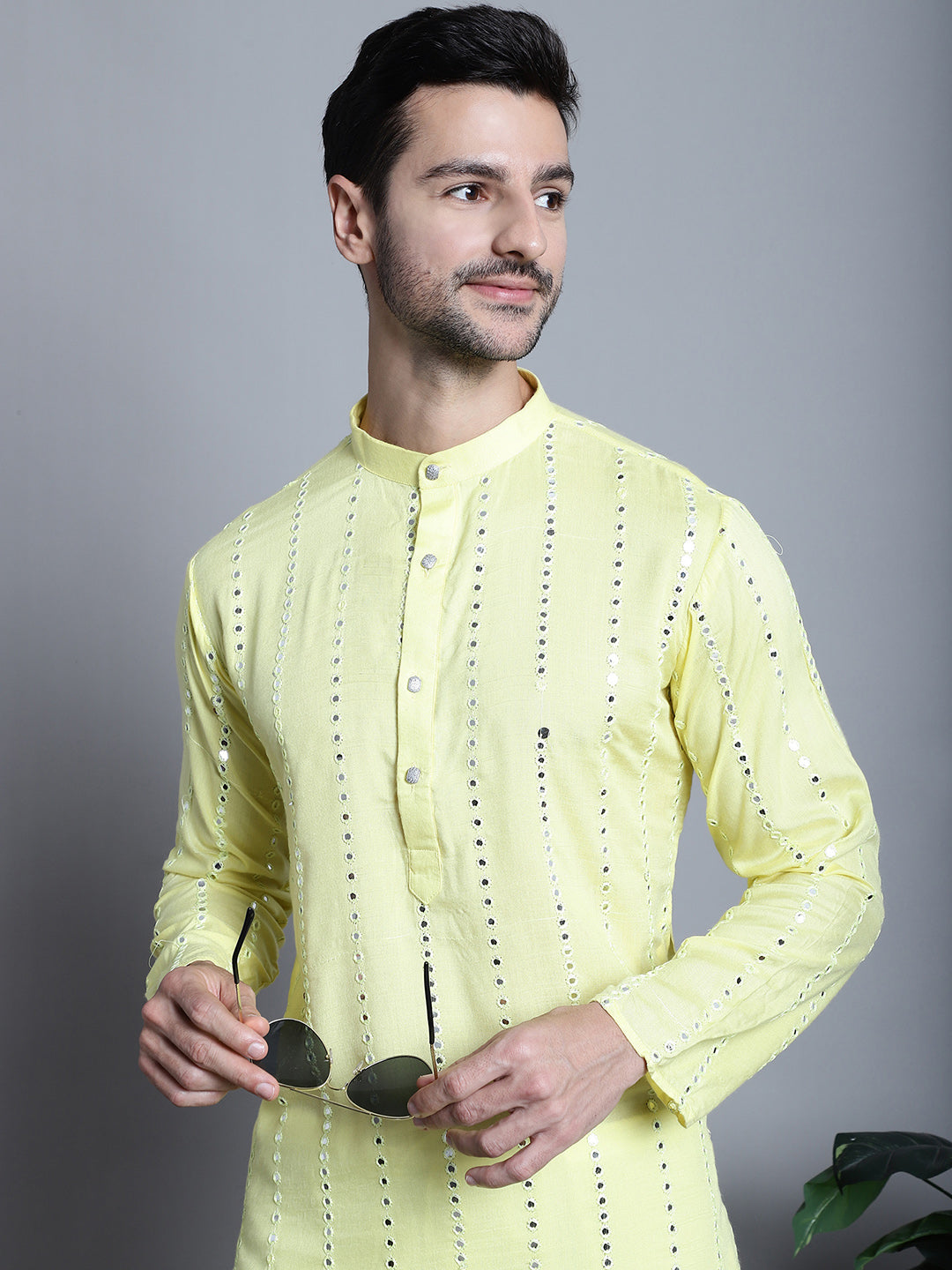 Men's Embroidered Mirror Work Kurta Only