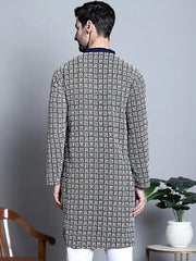 Men's Navy Blue Embroidered Kurta Only