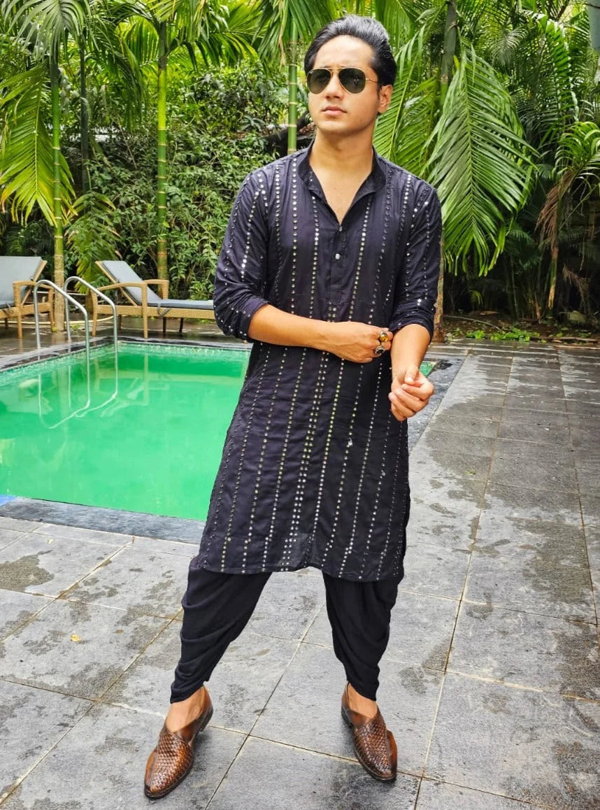Men's Embroidered Mirror Work Kurta - Rayon Indian Kurta