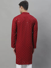 Men's Maroon Chikankari Embroidered and Sequence Kurtas-KO-695