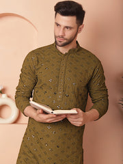 Men's Chikankari and Sequence Kurtas-KO-695Mehndi