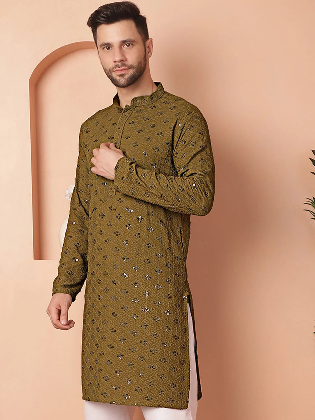 Mehndi Chikankari Men's Kurta - Indian Kurta for Men