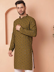 Men's Chikankari and Sequence Kurtas-KO-695Mehndi