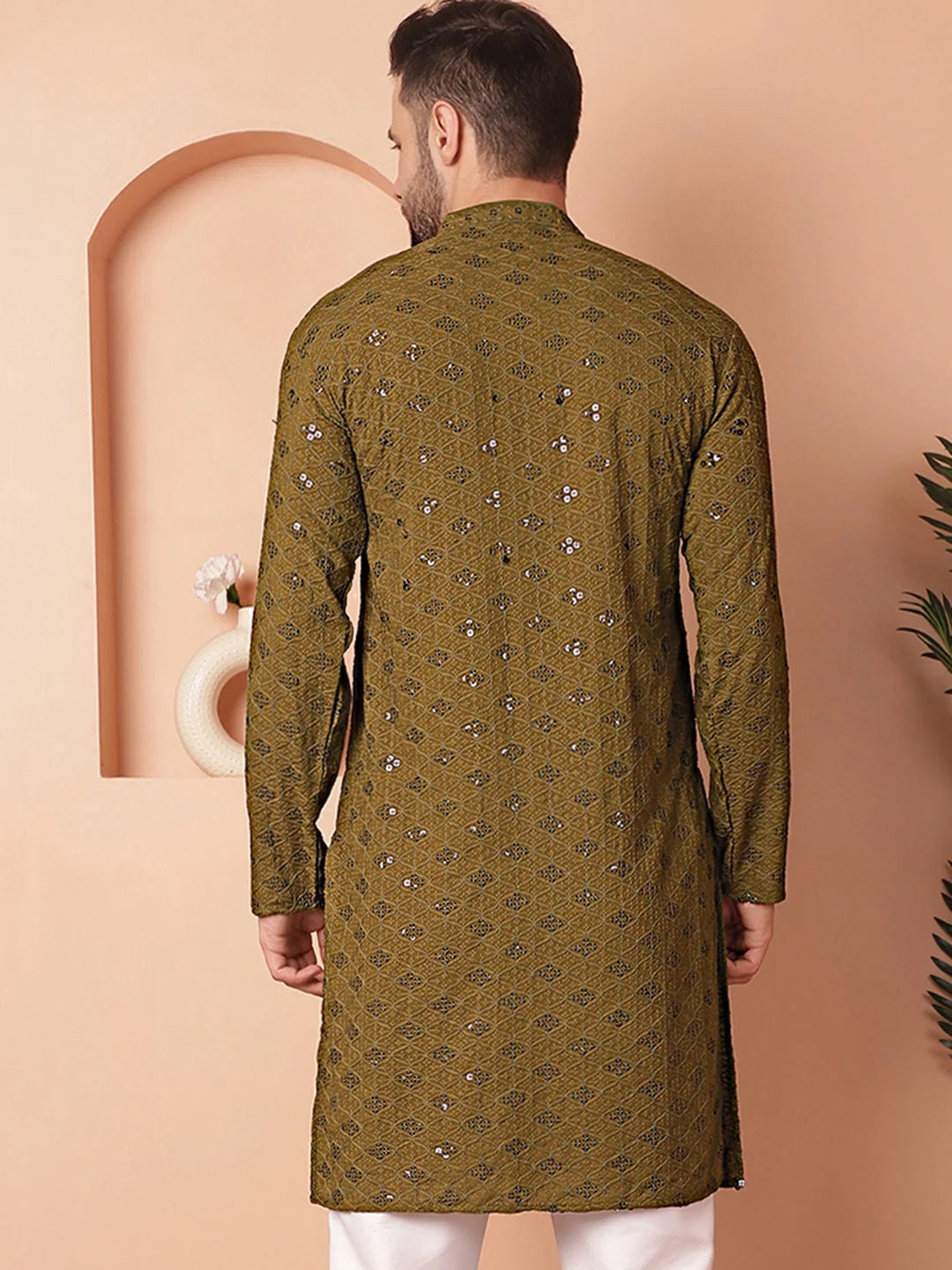 Mehndi Chikankari Men's Kurta - Indian Kurta for Men