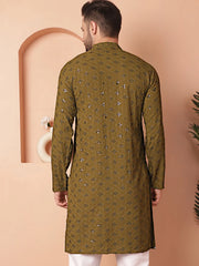 Men's Chikankari and Sequence Kurtas-KO-695Mehndi