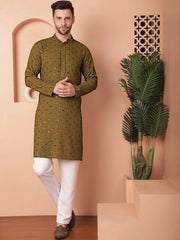 Men's Chikankari and Sequence Kurtas-KO-695Mehndi
