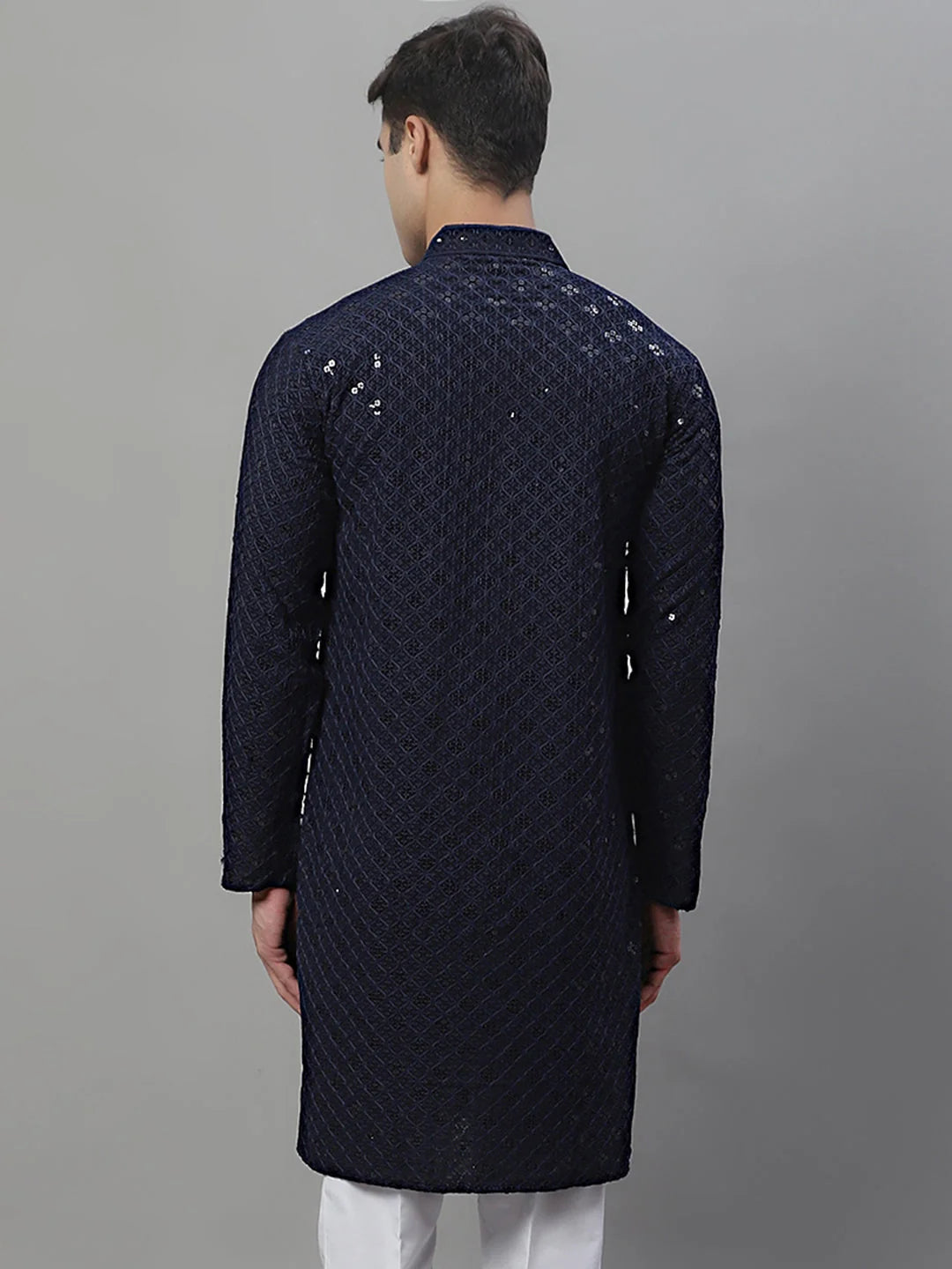 Navy Blue Chikankari Men's Kurta - Embroidered Indian Kurta
