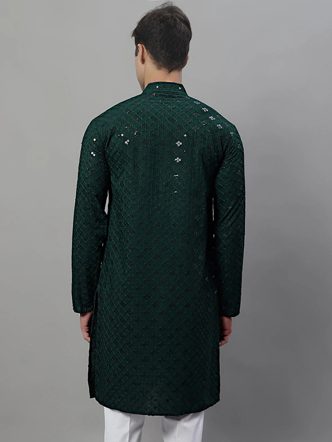 Olive Green Chikankari Men's Kurta - Indian Kurta for Men