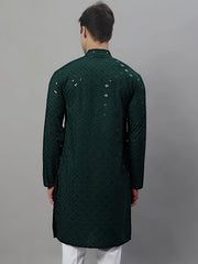 Men's Olive Green Chikankari Embroidered and Sequence Kurtas-KO-695
