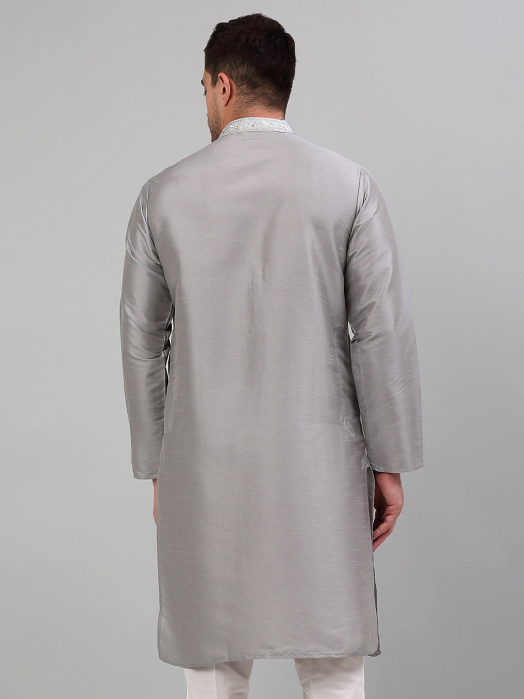 DesiQlo Men Embroidered Kurta Only - Grey - KO_698Grey_S