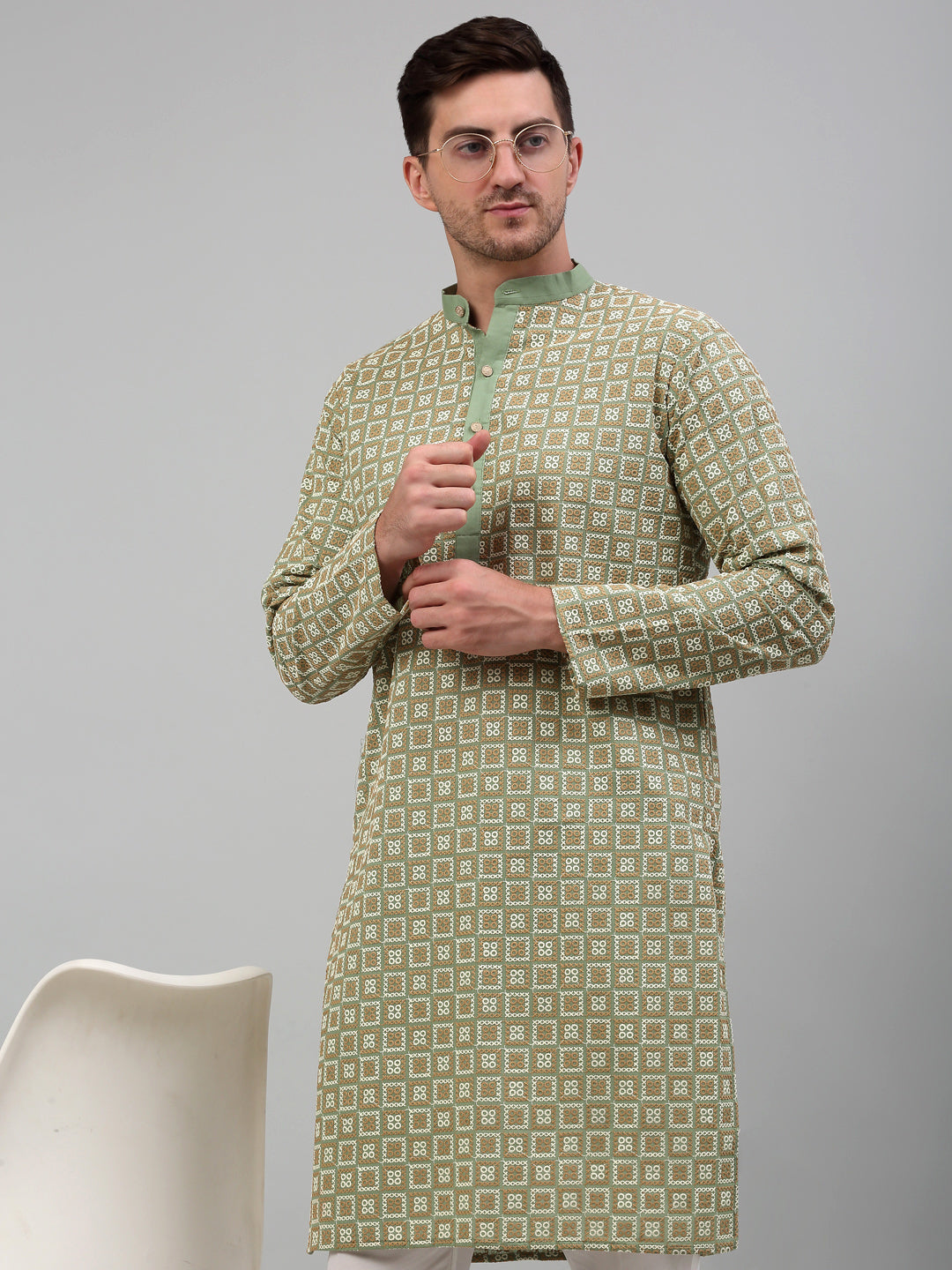 DesiQlo Men Embroidered Kurta Only - Green - KO_699Green_S