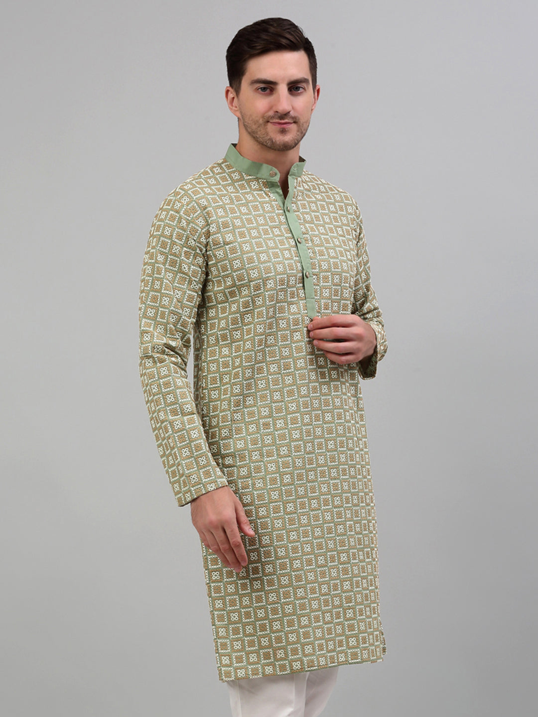 DesiQlo Men Embroidered Kurta Only - Green - KO_699Green_S