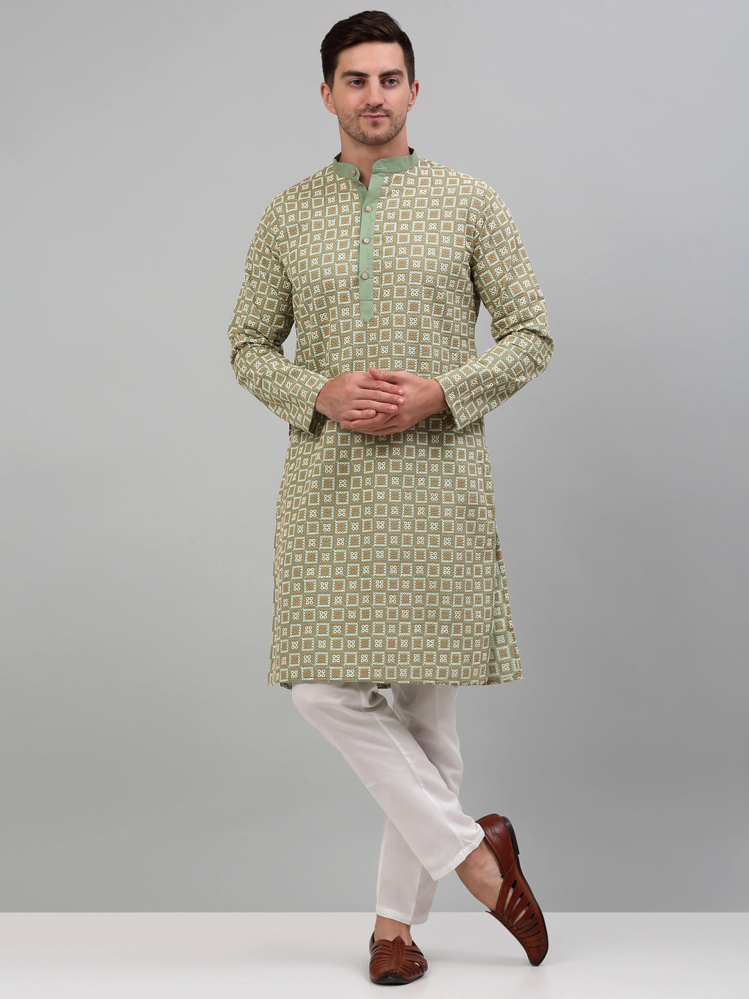 DesiQlo Men Embroidered Kurta Only - Green - KO_699Green_S