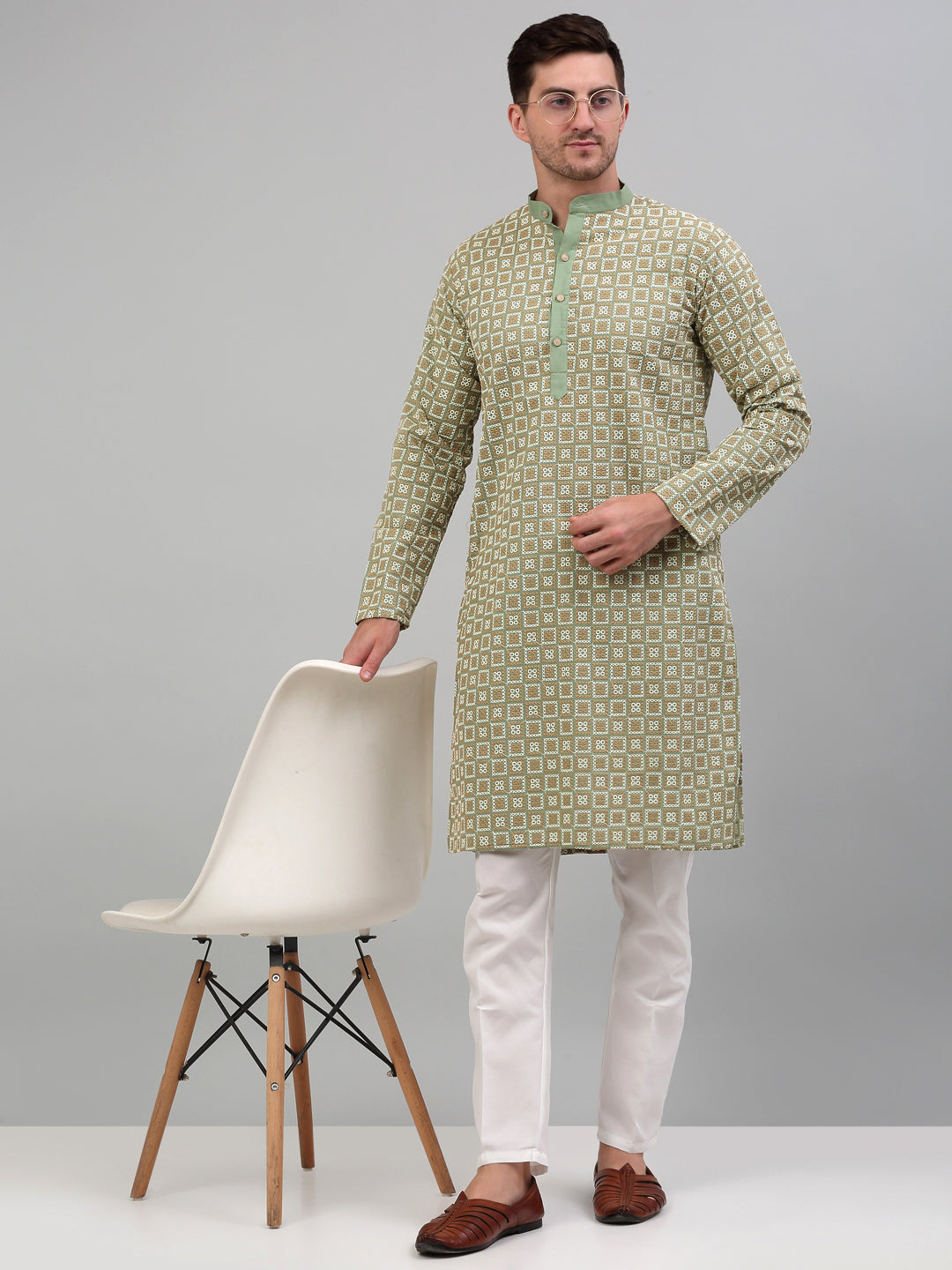 DesiQlo Men Embroidered Kurta Only - Green - KO_699Green_S