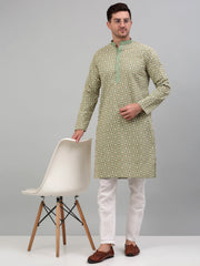 Men's Green Embroidered Kurta Only