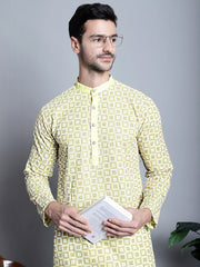 Men's Yellow Embroidered Kurta Only