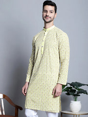 Men's Yellow Embroidered Kurta Only