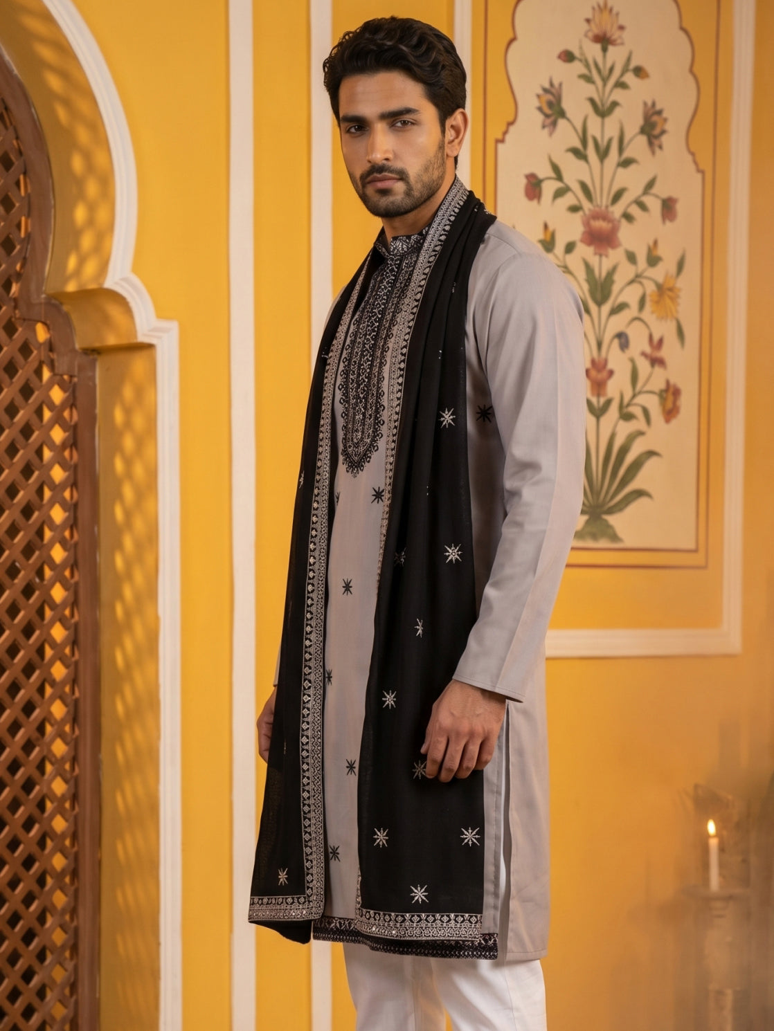 DesiQlo Men Embroidered Kurta Only - Grey - KO_D_5077Grey_S