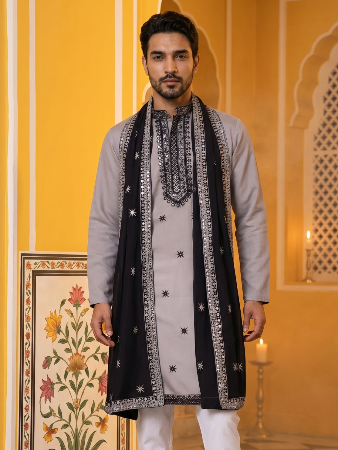 DesiQlo Men Embroidered Kurta Only - Grey - KO_D_5077Grey_S
