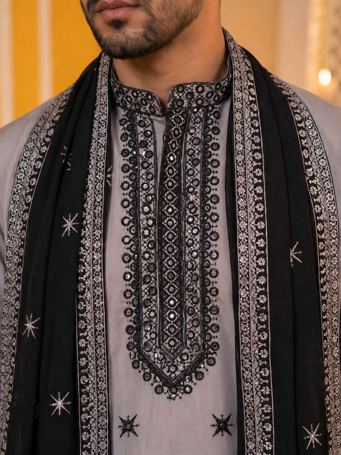 DesiQlo Men Embroidered Kurta Only - Grey - KO_D_5077Grey_S