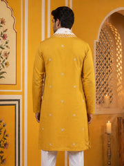 Embroidered Silk Blend Kurta and Dupatta for Men ( KO D 5077Mustard )