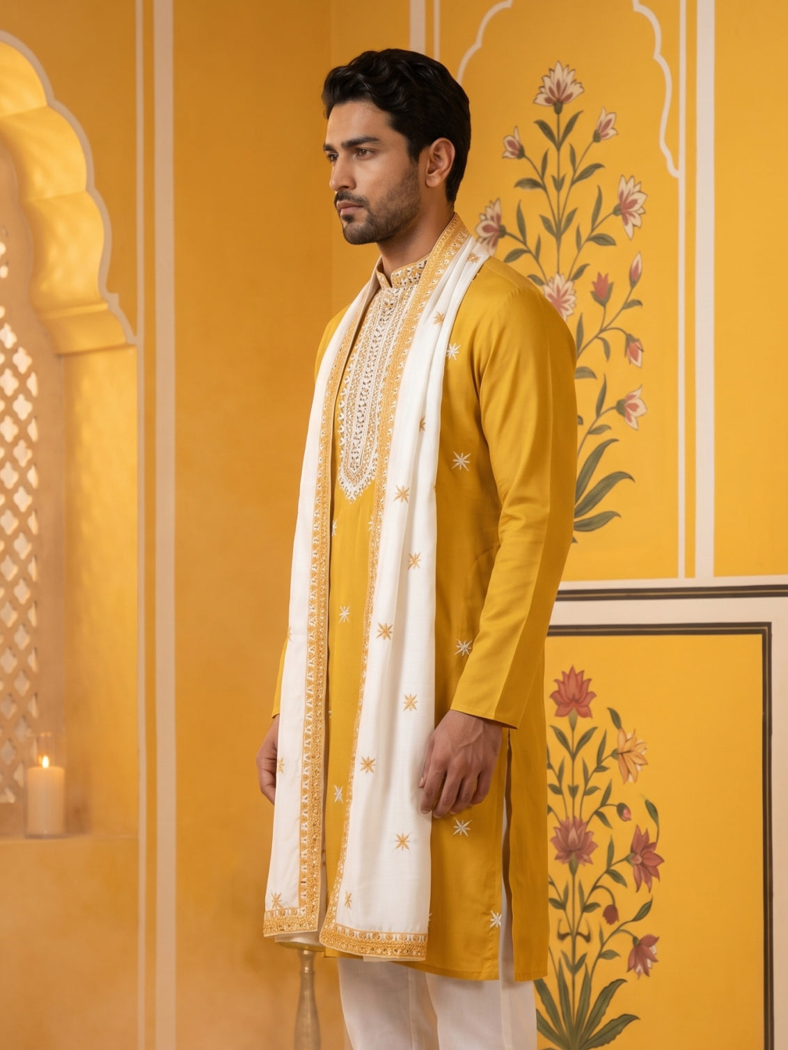 DesiQlo Men Embroidered Kurta Only - Yellow - KO_D_5077Mustard_S