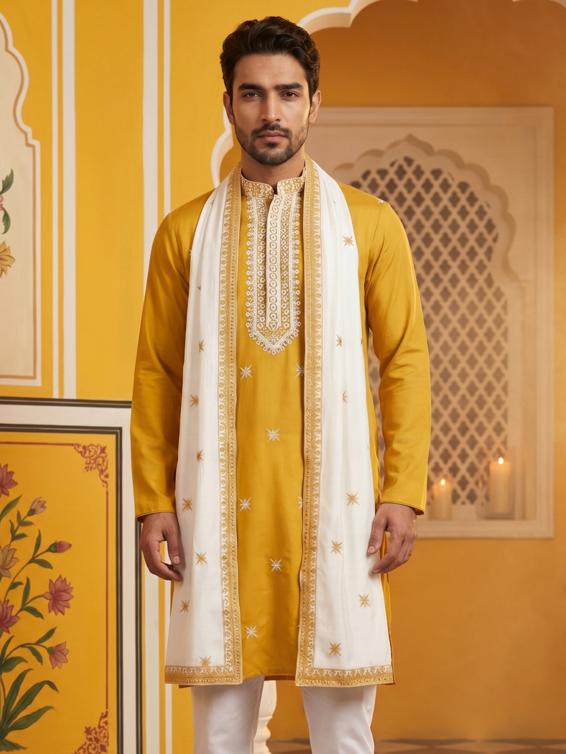 DesiQlo Men Embroidered Kurta Only - Yellow - KO_D_5077Mustard_S