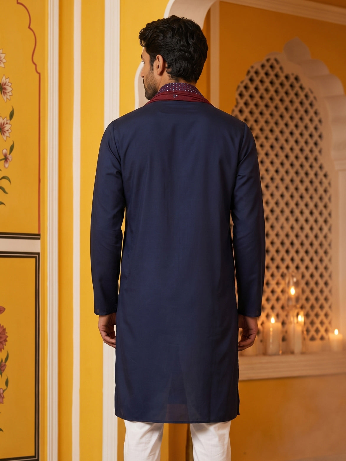 DesiQlo Men Embroidered Kurta Only - Blue - KO_D_5077Navy_S