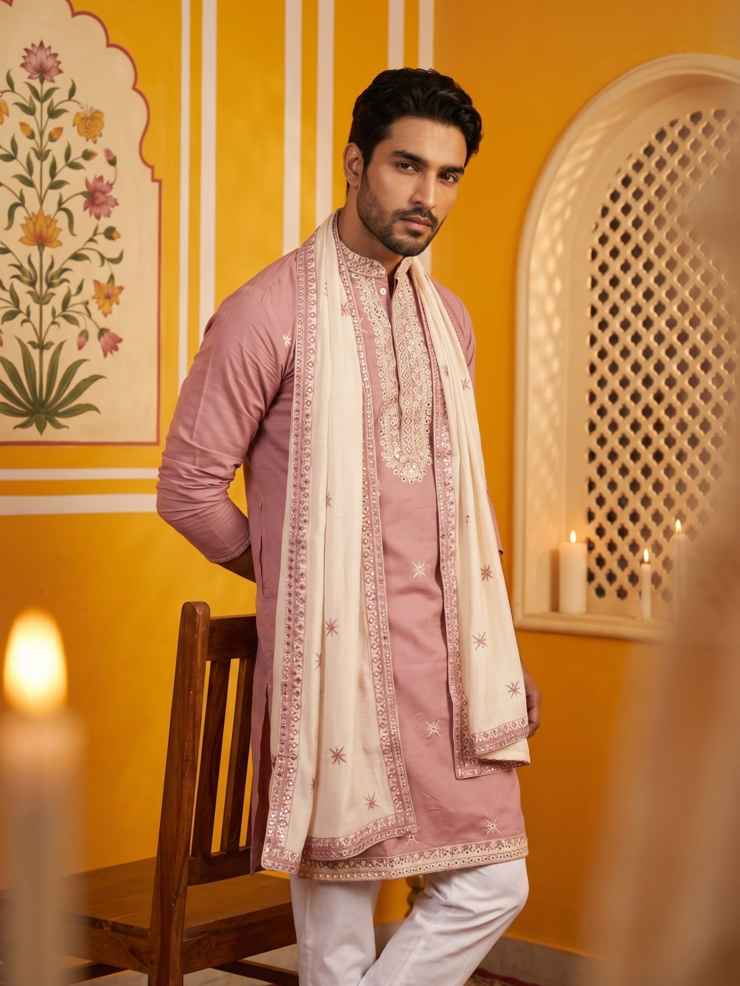 DesiQlo Men Embroidered Kurta Only - Purple - KO_D_5077Purple_S