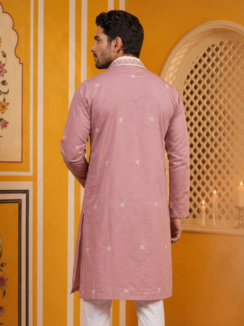 DesiQlo Men Embroidered Kurta Only - Purple - KO_D_5077Purple_S
