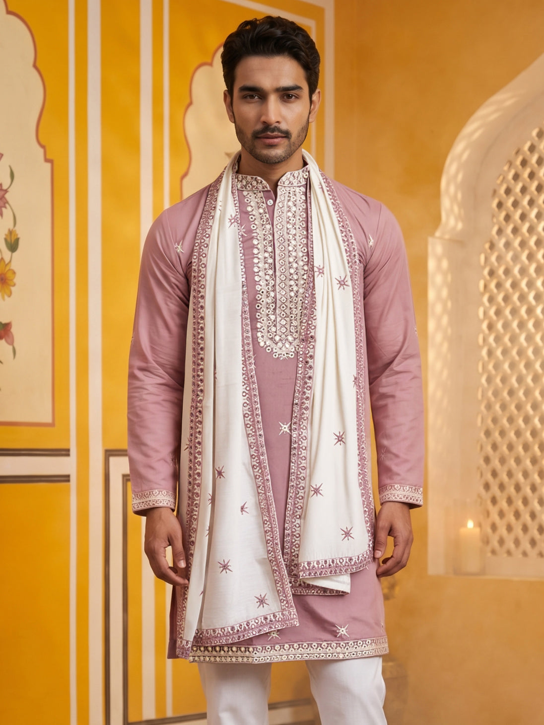 DesiQlo Men Embroidered Kurta Only - Purple - KO_D_5077Purple_S