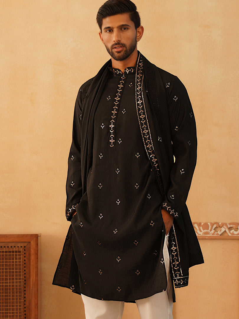 DesiQlo Men Embroidered Kurta Only - Black - KO_D_5088Black_S