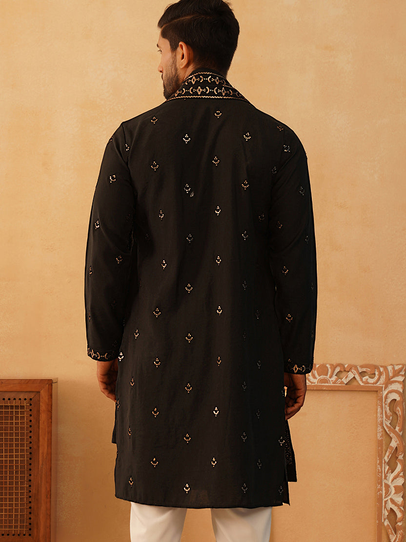 DesiQlo Men Embroidered Kurta Only - Black - KO_D_5088Black_S