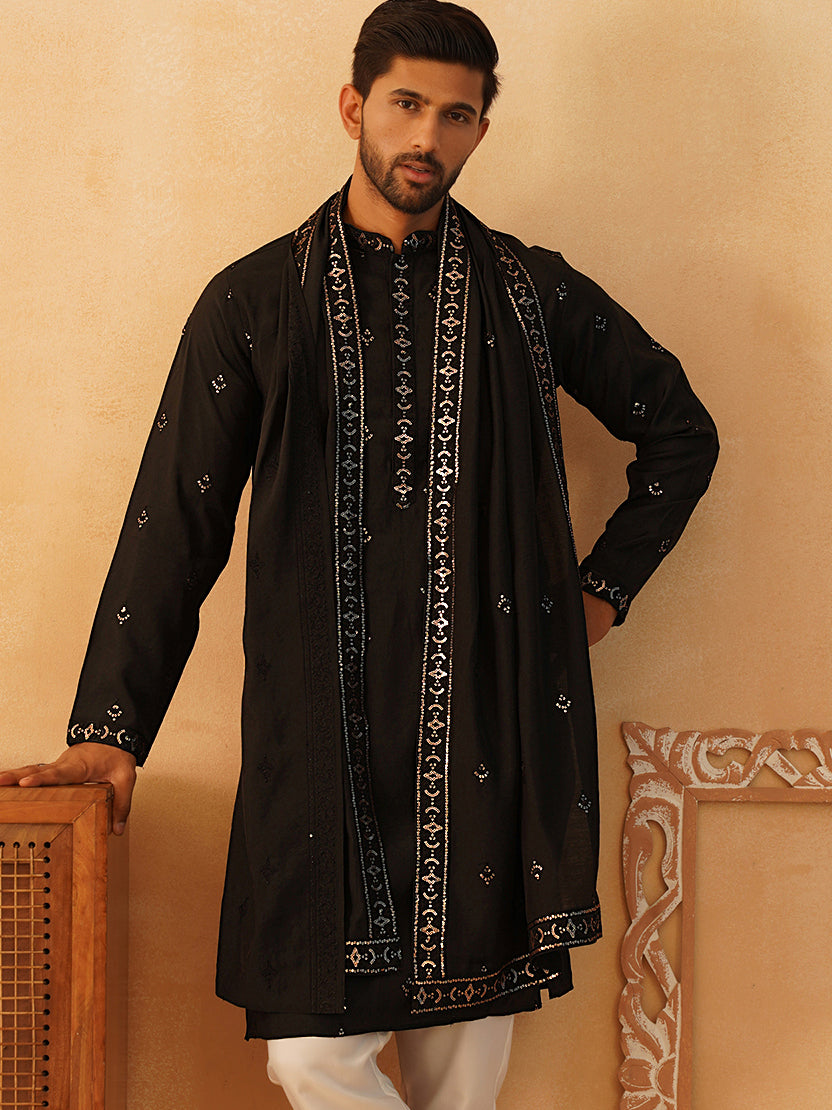 DesiQlo Men Embroidered Kurta Only - Black - KO_D_5088Black_S
