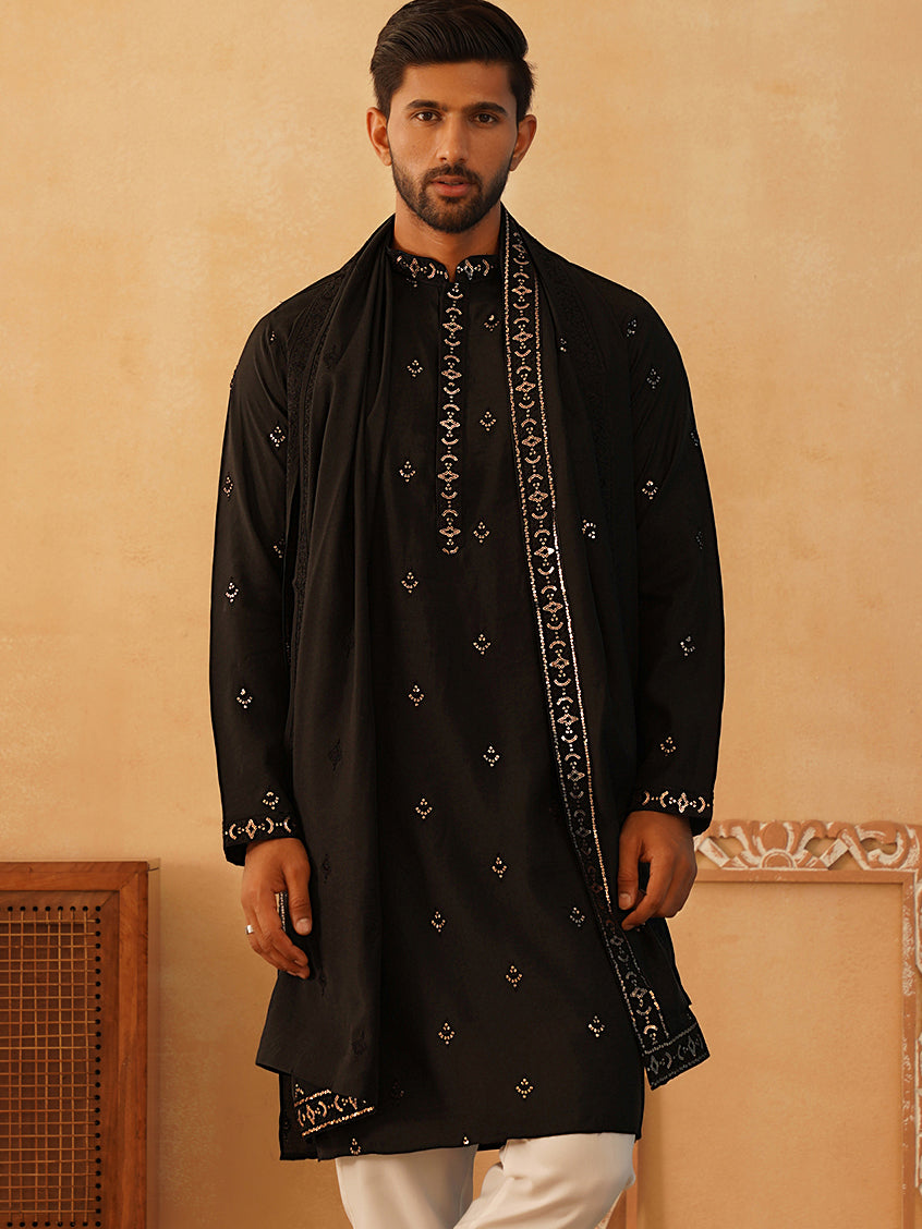 DesiQlo Men Embroidered Kurta Only - Black - KO_D_5088Black_S