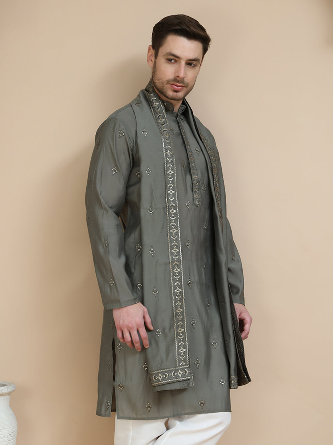 DesiQlo Men Embroidered Kurta Only - Grey - KO_D_5088Grey_S