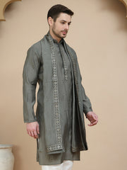 Embroidered & Sequin Kurta With Dupatta ( KO D 5088Grey ) [FF] [F1-2 & M-3-4]