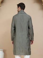 Embroidered & Sequin Kurta With Dupatta ( KO D 5088Grey ) [FF] [F1-2 & M-3-4]